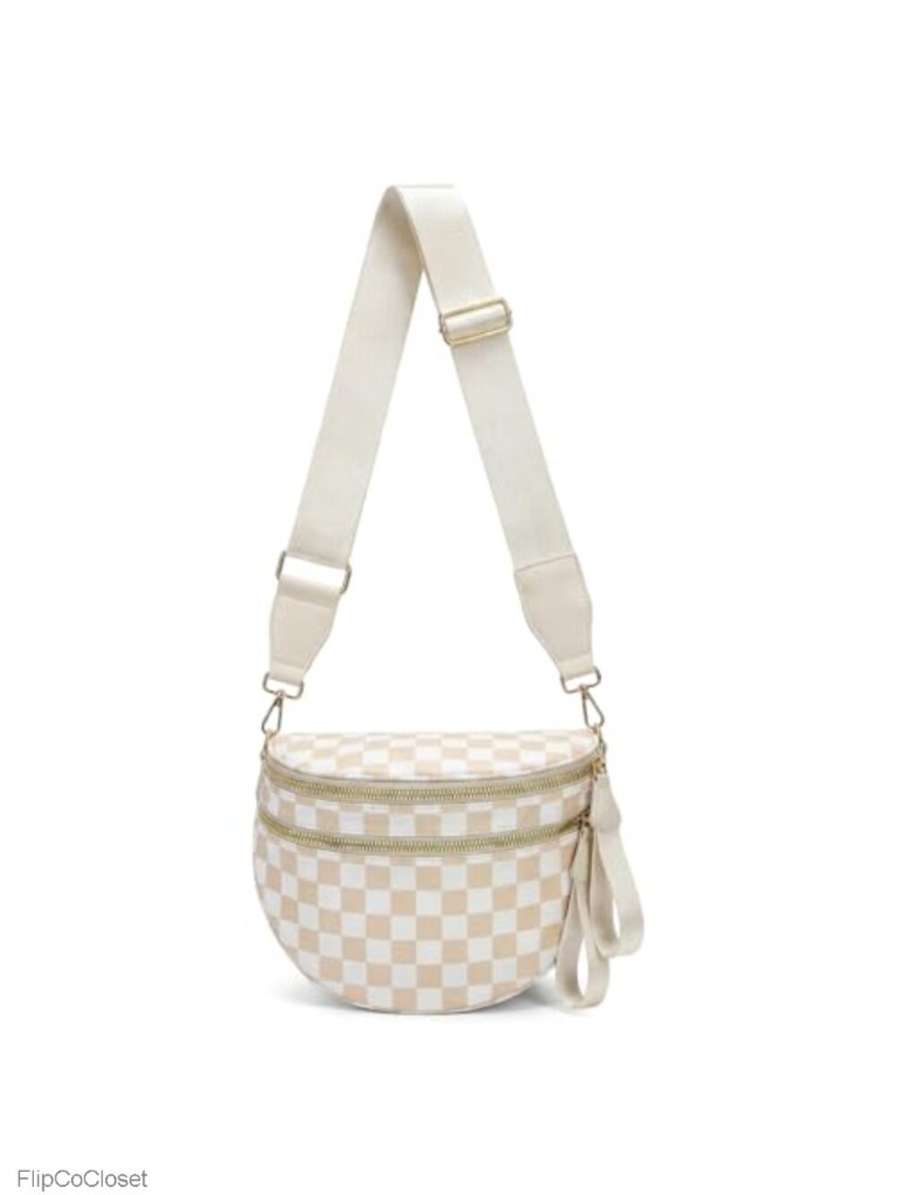 Nylon Checkered Crossbody Bag Spacious Fanny Pack with Shoulder Strap